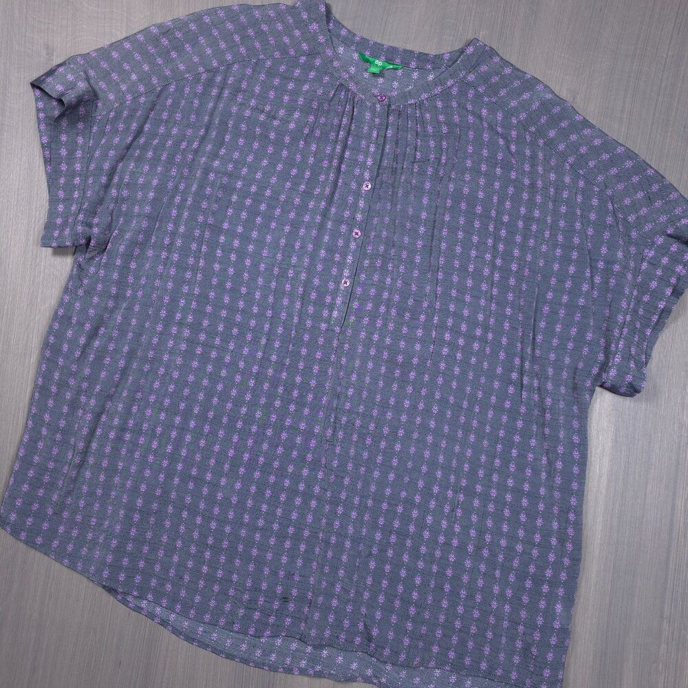 dip Gray Purple Floral Boho Short Sleeve Button Top 3X